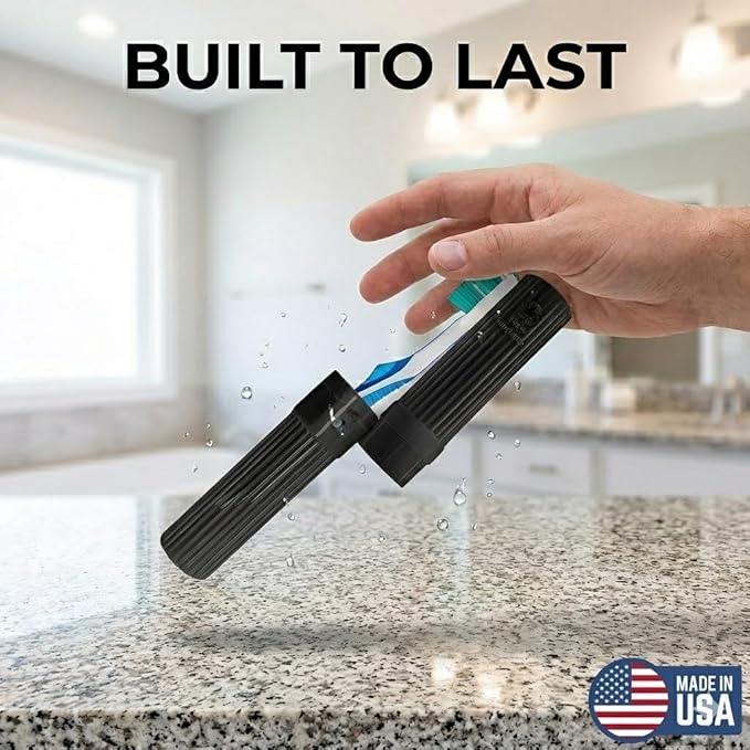American Comb Toothbrush Holder - Black, Made in USA, with Ventilation Holes, for Toothbrush Covers, Toothbrush Holder, Toothbrush Soft, Durable Design, Hygienic Bathroom Accessory
