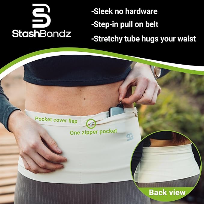 StashBandz Running Belt for Women & Men – No-Bounce Fanny Pack with 4 Secure Pockets & Zipper for Phone, Money & Essentials – Flip Belt Style Design for Running, Travel & Everyday Use
