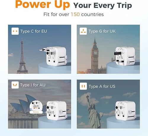 2 Pack TESSAN Universal Travel Adapter, Ultra Thin International Power Adapter, European Travel Plug Adaptor Worldwide US to Europe UK Italy Ireland New Zealand Japan (Type C G A I)