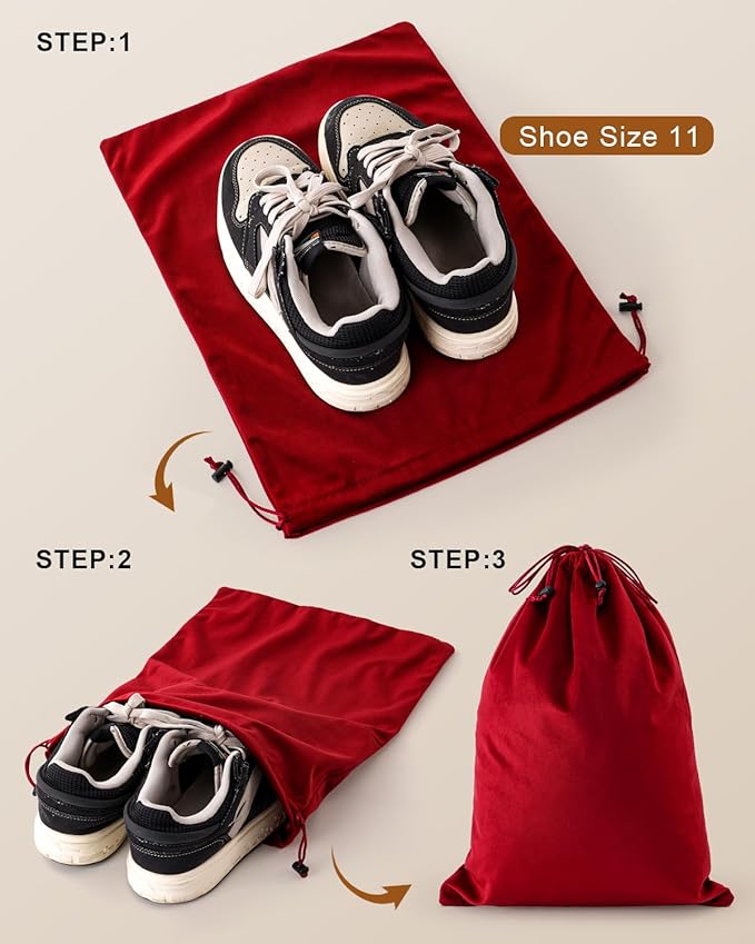 FantasyLife Shoe Bags for Travel, Washable Dust Bags for Storage & Packing, Flannel Shoe Pouch with Drawstring Closure for Purses, Handbags, Shoes & Toys (4, Rio Red, 17.3"x12.6")
