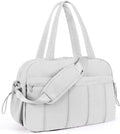 Lightweight Travel Duffle Bag for Women, Quilted Puffy Weekender with Wet Pocket for Gym, Overnight, Personal Item Carry On, Light Grey