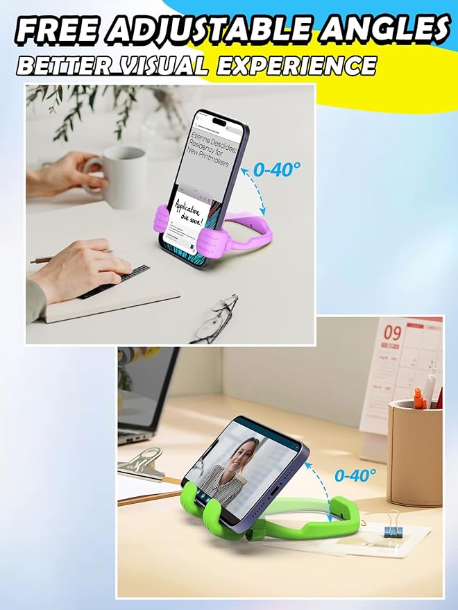 Gifts for Mothers Day Mom Wife Adults Cell Phone Stand - 2 Pack Thumbs Up Lazy Phone Holder for Desk Birthday Gifts for Kids Adults Women Men Stocking Stuffers (Bright Purple & Avocado Green, 2)