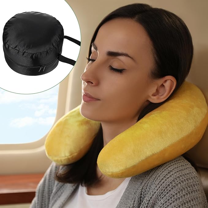 Neck Pillow Bag, Compresses Neck Pillow Case with Zipper, Quick Release Clasp Attaches to Luggage for Travel, Journey Airplane Train, Pillows Not Included, Black