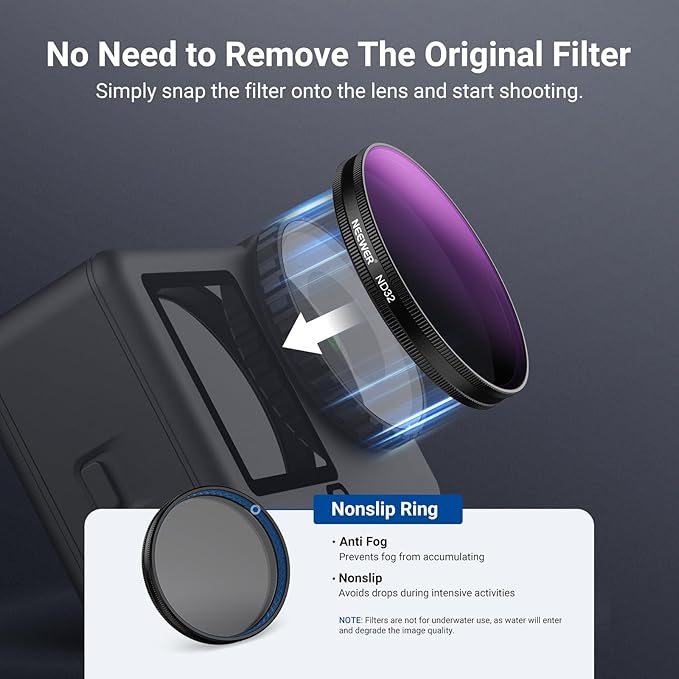 NEEWER Filter Set Compatible with DJI Osmo Action 6 Only, 5 Pack CPL + ND 32 + UV + LPR + Black Diffusion 1/4 Multicoated HD Optical Glass Snap On Lens Filters, Action Camera Accessories, FL-B4