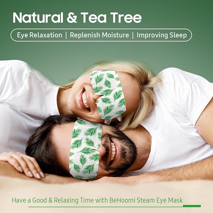BeHoomi 20Packs Steam Eye Mask, Heated Eye Mask Warm Compress for Eyes, Disposable Self Heating Steam Mask for Sleep, Spa, Travel Essentials, Relaxation Gifts for Women, Mothers Day Gifts (Tea Tree)
