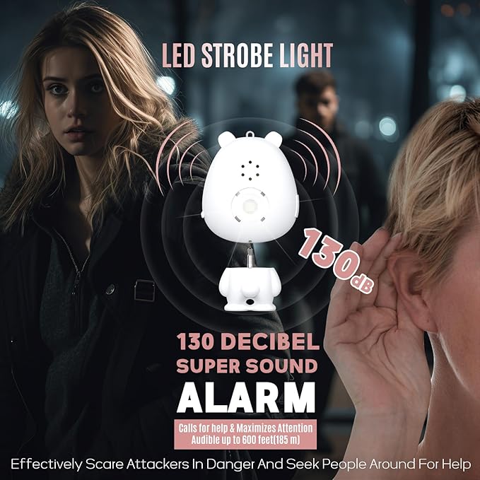 Personal Safety Alarm for Women – Rechargeable Personal Alarm for Women Kids and Elders – 130dB Loud Siren – Strobe Light – Low Battery Notice – Safety Siren Keychain