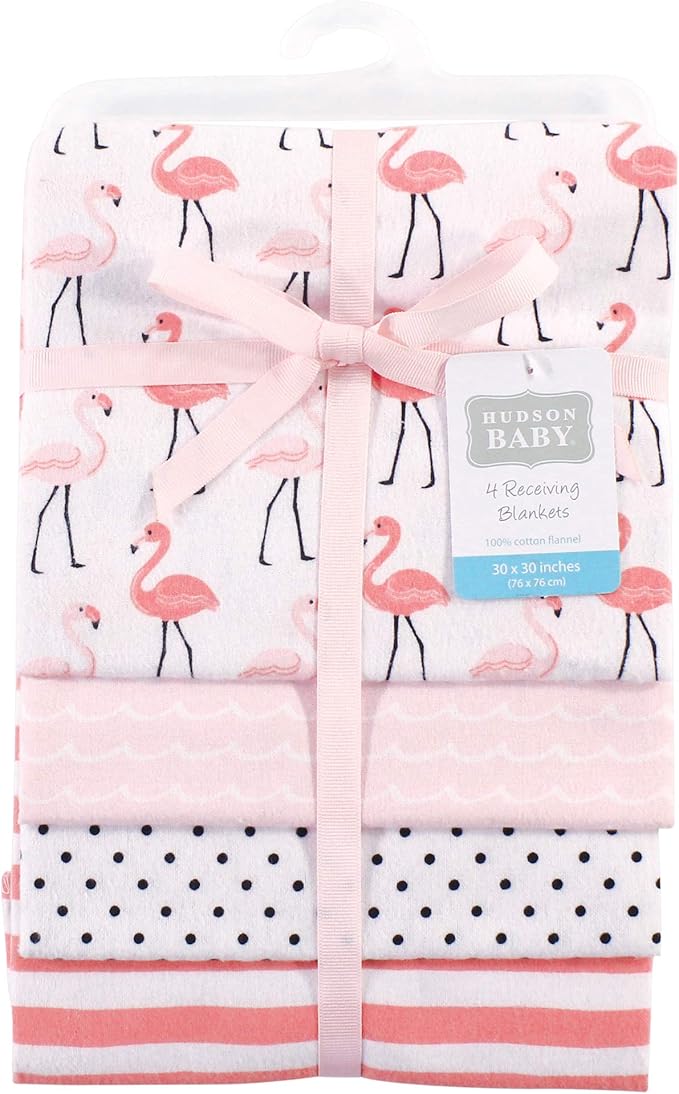 Hudson Baby Unisex Baby Cotton Flannel Receiving Blankets, Flamingos, One Size