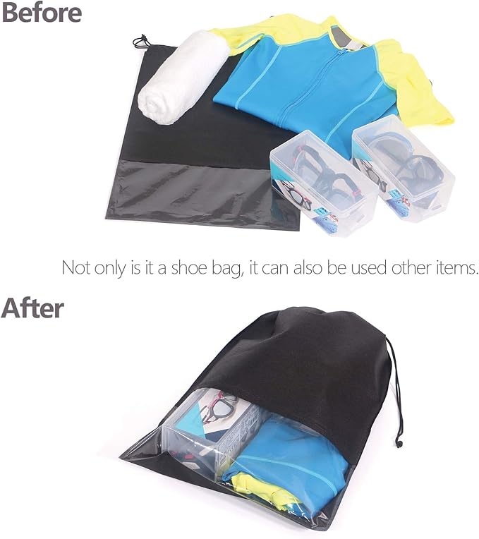 8 PCS Shoe Bags for Travel Non-Woven Large Shoes Pouch Storage Organizer with Rope for Men and Women Black