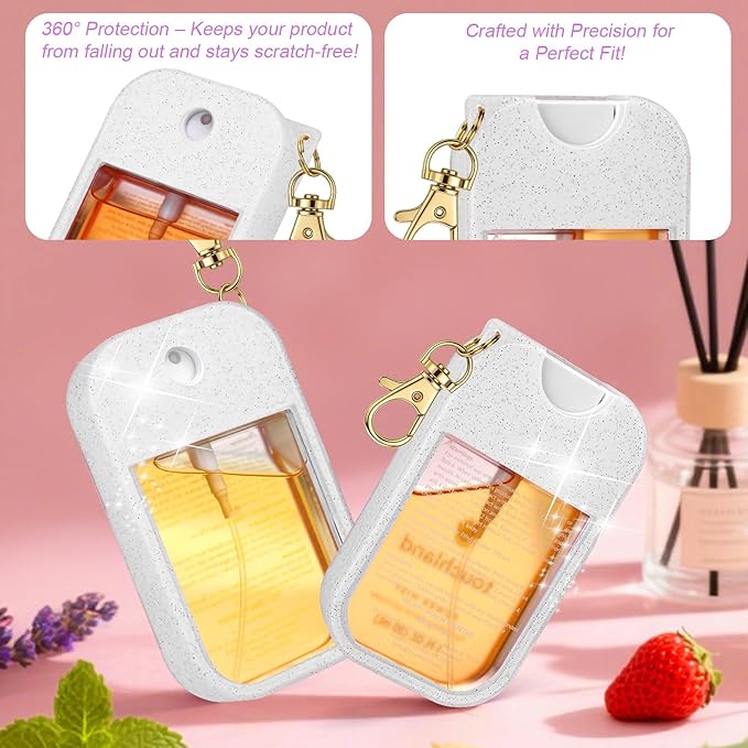 AIERSA 2Pcs Hand Sanitizer Spray Case Compatible with Touchland,Rabbit Ears Design Silicone Hand Sanitizer Case Holder with Keychain for Touch Land Mist Case 1FL. OZ (White+Pink)