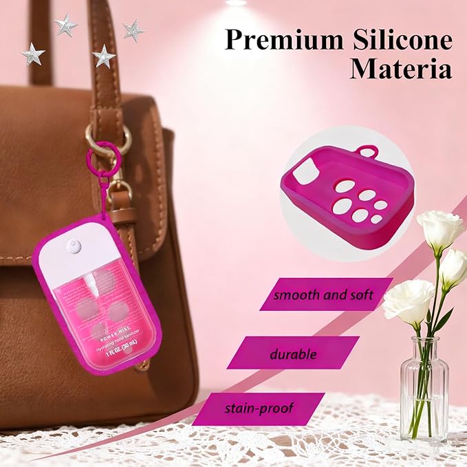 Silicone Case for Touchland Hand Sanitizer Spray 1 fl oz,Protective Case with Dual Keychains and Back Hole Design,Portable Hand Sanitizer Holder Keychain for Daily Outings, Travel & More (Rose Red)