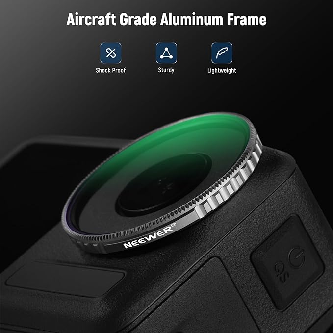NEEWER Adjustable CPL Filter Compatible with DJI Osmo Action 5 Pro & Action 4, Screw On Circular Polarizing Lens Filter Multicoated HD Optical Glass Slim Frame Action Camera Accessories, FL-N49