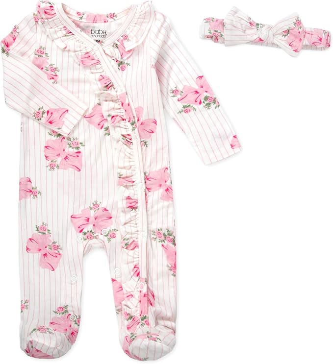 Newborn Baby 4 Piece Coming Home Outfit Gift Set – Footie Sleeper, Blanket, Headband & Ornament for Boys & Girls