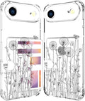 Compatible with iPhone 17 Air Case Card Holder for Women Cute Design,Wallet Phone Cases Transparent Cool Kawaii Protective (Clear Black Flower Bouquet)