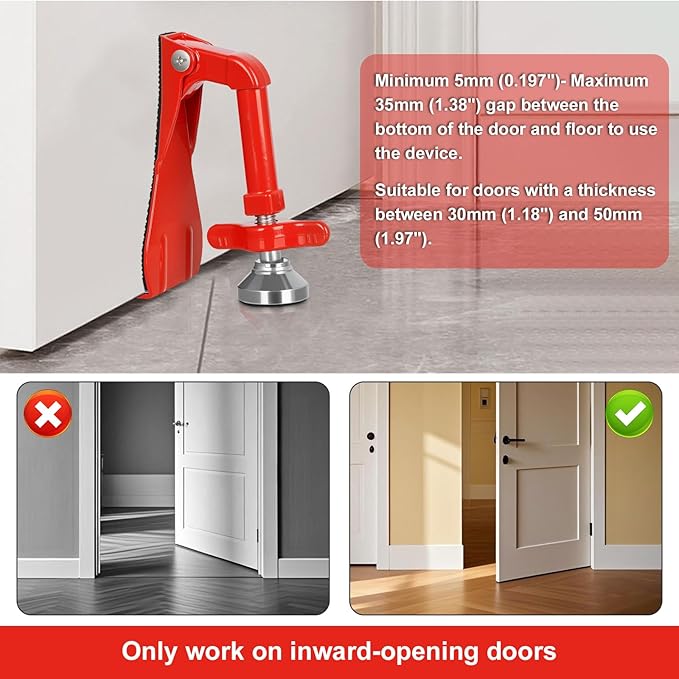 Portable Door Stopper Door Lock for Travel Anti Theft Door Blocker, Security Door Stoppers for Bottom of Door, No Drill Safety Doors Stopper Hotel Door Locks for Travelers Security (Black)