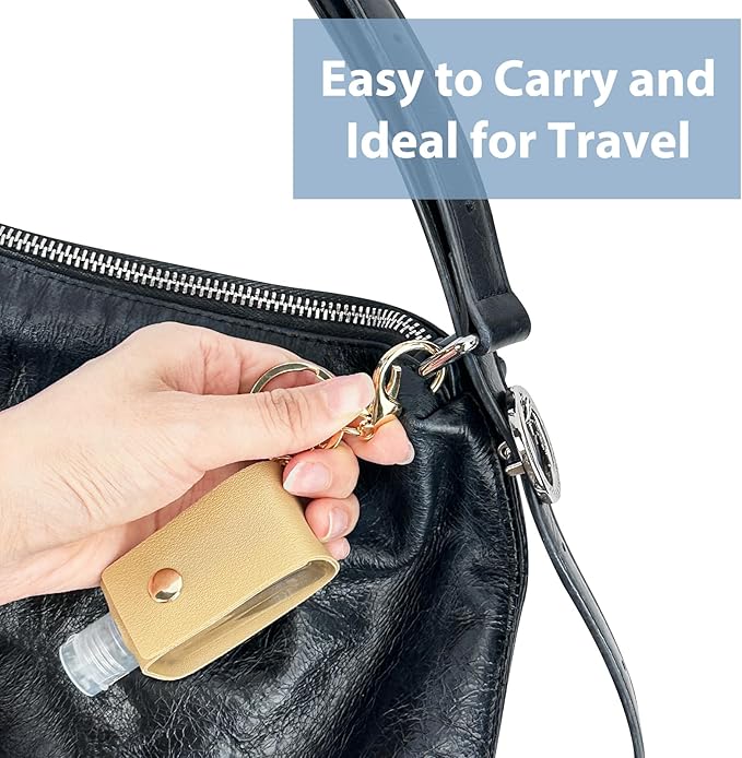 10PCS Hand Sanitizer Holders, 30ML Leather Keychain Holder Bottles Cases, Travel Size Empty Squeeze Bottle for Toiletry Shampoo Lotion Soap