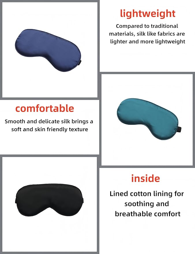1 Pack Double-Sided Mulberry Silk Eye Mask, Adjustable Ear-Hook Design Cool Breathable Sleep Mask, Non-stifling Eye Cover for Side Sleeping(Blue)