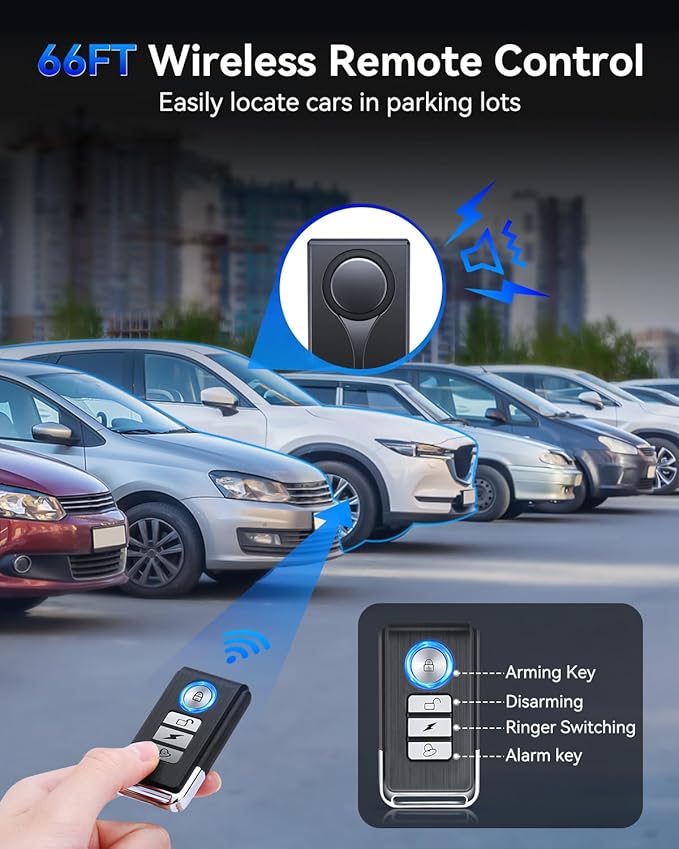 108dB Car Alarm System, Vehicle Anti-Theft Vibration Sensor Alarm & Red Light, Wireless Remote Anti Theft Car Device with Magnetic Install Design for Car, Truck (Upgrade 4.0)
