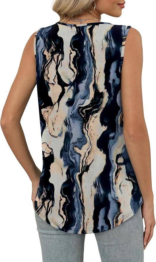 OFEEFAN Tank Top for Women Loose Fit Sleeveless Shirts V Neck Summer Clothes Ruched Women's Tees and Tanks Curved Hem
