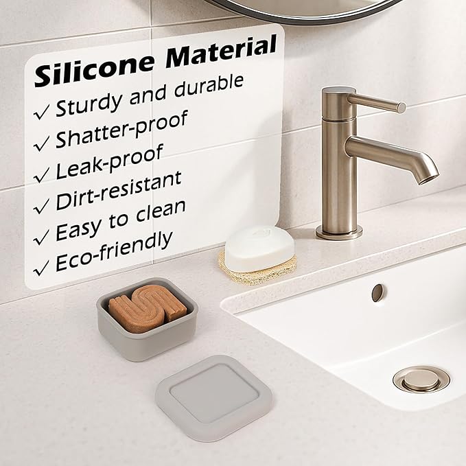 AIDIMMING Shampoo Bar Holder & Travel Soap Case -100% Leakproof Shatter-Proof Portable Soap Dish with Drainage & Lid - for Kitsch, Viori, Dove Bars - Gym, Camping & TSA Friendly (Deep Gray)