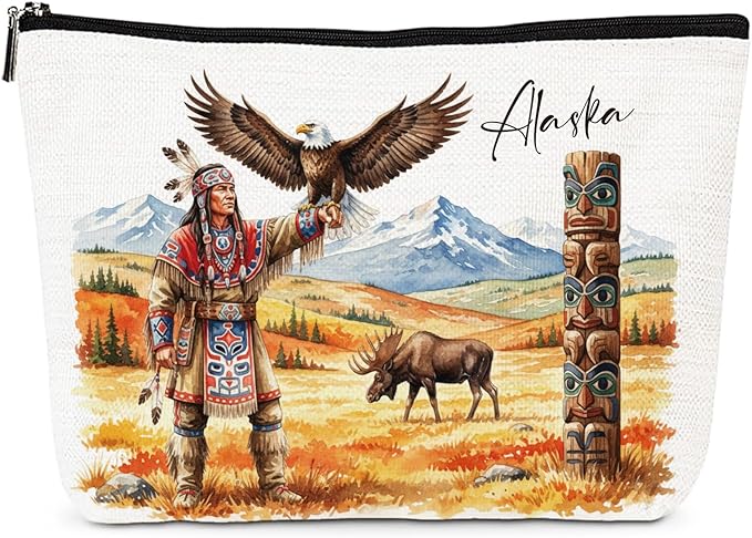 Alaska Souvenirs Makeup Bag - Alaska Trip Must Haves Cosmetic Bags Waterproof Travel Accessories Portable Toiletry Organizer Pouch Party Birthday Gifts for Women Daughter Mom Friends Wife