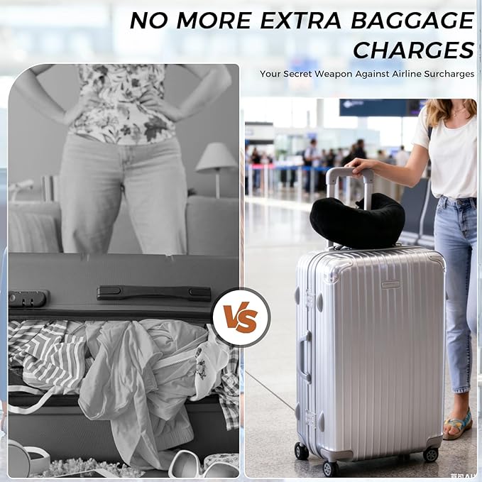 Flight Pillow Stuffed Neck Pillows Storage Bag Adjustable U-Shapes Airplane Pillow with Extra Luggage Soft Car Travel Essentials No Filler Gray