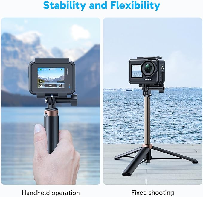 AKASO 60cm Selfie Stick Extendable Tripod Stand Compatible with AKASO, SJCAM, GoPro Hero 13/12/11/10/9/8/7/Max, DJI Osmo Action 5/4/3, and Other Action Cameras
