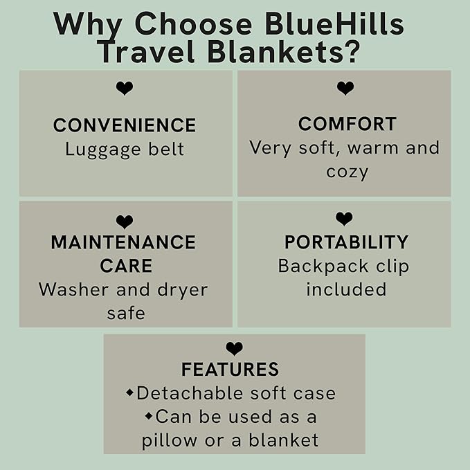 BlueHills Travel Blanket Pillow Rolled Premium Soft Plush Airplane Throw Traveling Essential Gift Compact in a Bag 70 X 48 inches Long Plane Flight Portable Lightweight Navy Blue R04