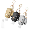3Pcs Hand Sanitizer Keychain - 30ml Portable Leather Holder Travel Size Case With Refillable Bottle for Toiletry Lotion Liquid Soap Shampoo