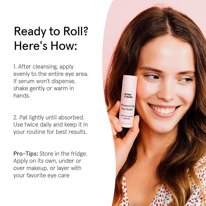 grace & stella Under Eye Brightener with Rose Quartz Rollerball - Centella Asiatica & Caffeine Under Eye Serum for Dark Circles & Puffiness - Travel Essentials, Birthday Gifts for Mom (15ml/0.51floz)