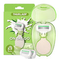 Travel Essentials Razors for Women, 5-Blade Womens Razors for Shaving, Travel Size Toiletries Women Razor Kit, Includes 1 Mini Handle with 3 Refills & 1 Case, Extra Smooth Shave (Grass Green)