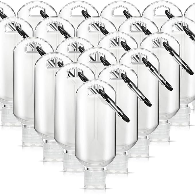 8 Pcs Travel Size Bottles with Keychain Hand Sanitizer Holder, 2 oz Portable Plastic Small Empty Bottles Leakproof Refillable Squeeze Containers for Backpack