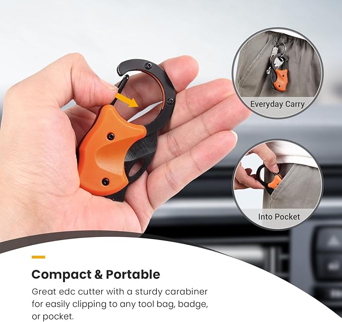 FUNBRO Small Pocket Knife for Men, Cool Folding Knife Box Cutter with 1.34inch Sharp Blade, Mini EDC Knives for Everyday Carry, Great Gift for Men (Orange)