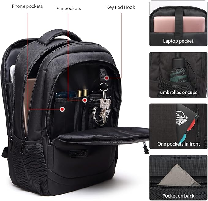 Monsdle Travel Laptop Backpack Anti Theft Backpacks with USB Charging Port, Travel Business Work Bag 15.6 Inch College Computer Bag for Men Women, Black | USB Charging Port, College Computer Bag