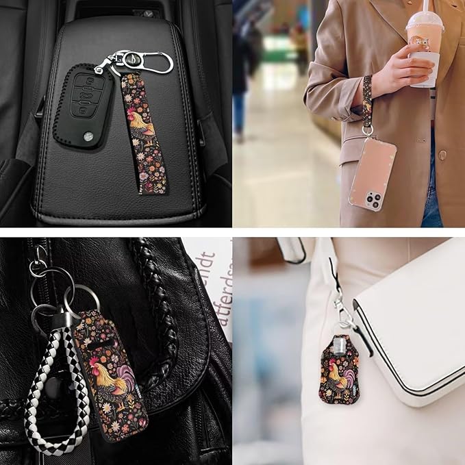 Suobstales 3Pcs Travel Bottles Keychain Holder Set,Travel Bottle Sleeves+Neoprene Chapstick Holders+Lanyard Keychain