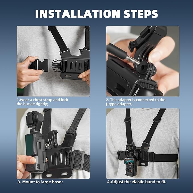 BRDRC Pocket 3 Chest Mount,Hand Free Vlog Video Body Chest Harness Strap for DJI Action 5 Pro/4/3/Pocket 4,POV Shooting Body Strap Holder Clip Kit for GoPro, for Insta360 X3 X4, Phone Accessories