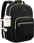 LOVEVOOK Laptop Backpack for Women with Giant Tumbler Holder 17.3 inch,Designer Travel Backpack Laptop Bag College Backpack,Quilted Work Nurse Teacher Backpack Purse Computer Bag Casual Daypack, Black