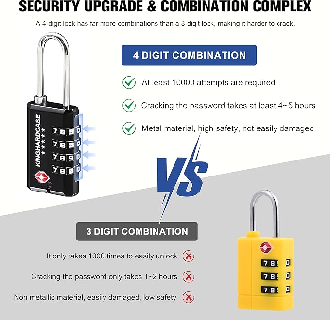 Kinghardcase 2 Pack TSA Approved Gun Locks, 4 Digit Combination Locks for Gun Case, Ammo Box, Rifle Bag, Luggage, Durable Resettable Locks with Locking Hook, Zinc Alloy, Travel Security
