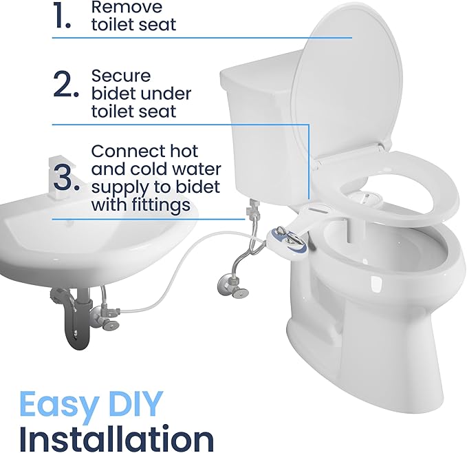 LUXE Bidet NEO 320 - Warm Water, Dual Nozzle, Self-Cleaning, Non-Electric Bidet Attachment for Toilet Seat, Adjustable Water Pressure, Rear & Feminine Wash (Blue)
