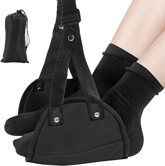 Foot Hammock for Plane Adjustable Plane Travel Airplane Foot Hammock Travel Essentials to Reduce Feet Swelling and Soreness (Black Airplane Footrest)