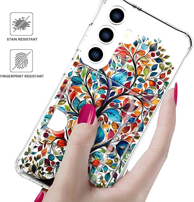 Compatible with Samsung Galaxy S24 / S25 Case Card Holder for Women Cute Design,Wallet Phone Cases Transparent Cool Kawaii Protective (Clear Tree Colorful Leaves)