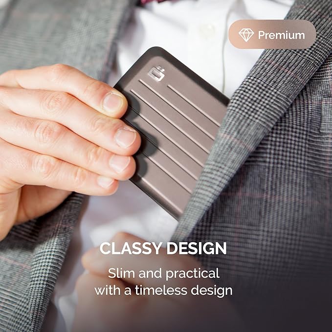 ÖGON -DESIGNS- Aluminum card holder with metal lock, RFID protection against fraud and demagnetization, compact wallet, Smart Case OSLO model