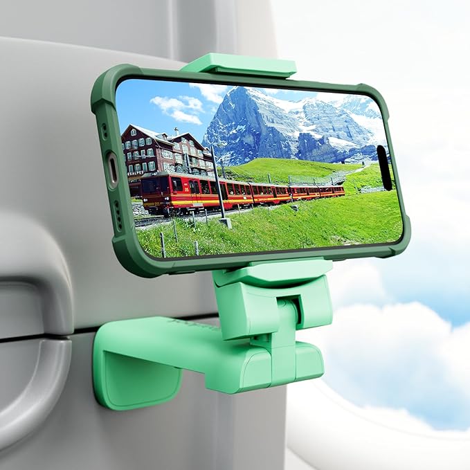 Klearlook 4 in 1 Adjustable Phone Stand - 360 Rotation Handsfree Viewing, Foldable Travel Essentials, Accessory for Flight/Home/Office - Green