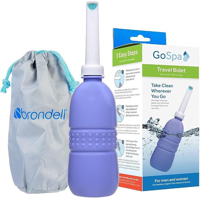 Brondell GoSpa Travel Bidet GS-70 – Portable Peri Bottle for Postpartum & Perineal Care, 400ml Handheld Bidet with Angled Nozzle, Collapsible Design, Nozzle Storage & Travel Bag, Amaranthine