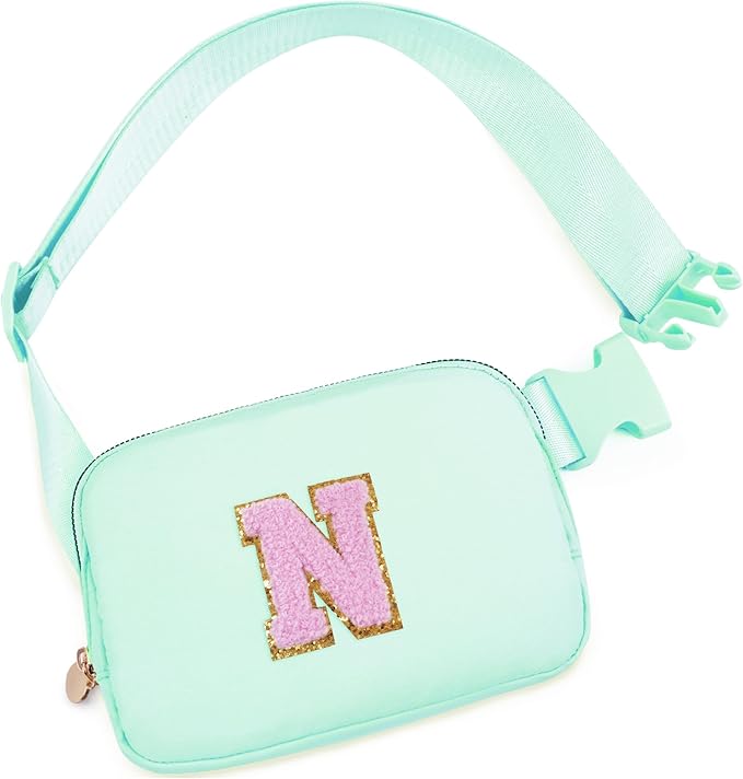 Uygafly Belt Bag Fanny Pack Crossbody Bags with Initials Letter Patch Cute Stuff Birthday Gifts for Teenager Girls Trendy Stuff for Teens | Light Green,N