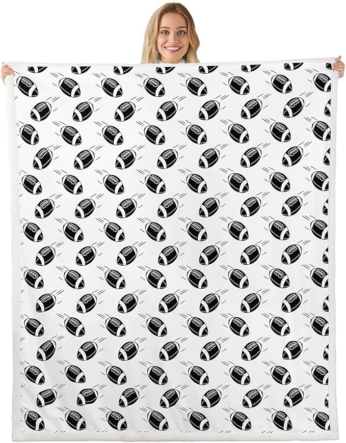American Football Kids Throw Blanket,Ball Sports Games Competition Bed Blanket for Girls Boys Adults,Cartoon Modern Fashion Fleece Blanket,Black White Fuzzy Blanket,Baby Size (30 x 39 Inches)