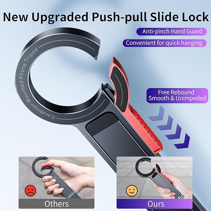 for MagSafe Magnetic Phone Tripod Stand for iPhone & Android Phone, Portable Mini Pocket Tripod Holder, Foldable Aluminum Small Holder with Carabiner Clip for iPhone 16/15/14/13 /12 Series, Black