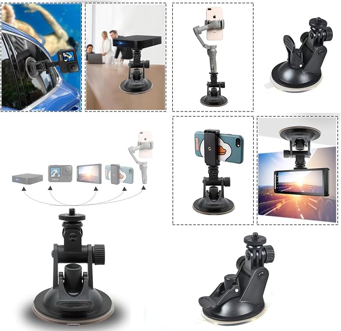 2 Pack Dash Cam Suction Cup Mount with 1/4 Screw Thread Windshield Camera Holder Stand for Car Dashcam GPS Driving DVR Action Camcorder Phone Bracket Video Recorder