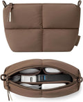 Comfyable Puffy Electronics Organizer Travel Case, Cute Tech Pouch for Women Men, Cable Storage Bag for Charger, Phone, Power Bank, Cord, Compact Tech Accessories Pouch, Mocha Brown