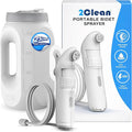 2Clean Portable Bidet - Travel & Home Use High Pressure Sprayer, USB Rechargeable Hygiene Device for Toilets with 2.5L Container, Variable Intensity, Lightweight Design, Wall Bracket Included