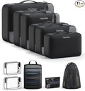 11 Set Packing Cubes for Travel, Gifts for Women Mom Kids, TSA Approved Bags for Makeup, Cosmetic, Toiletry, Suitcase Organizers for Checked Luggage, Cruise Essentials, Airplane Accessories, Black